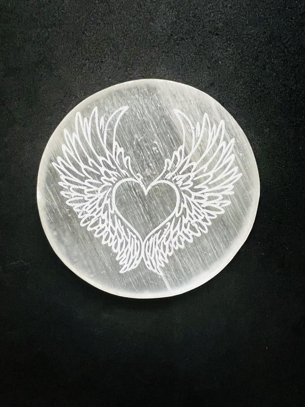 Selenite Charging Plate , Crystal Charging Grid Plate/Disc, Healing Crystal, Energy Healing, Engraved Selenite Charging Plate, Selenite Disc Bag Pendant 1