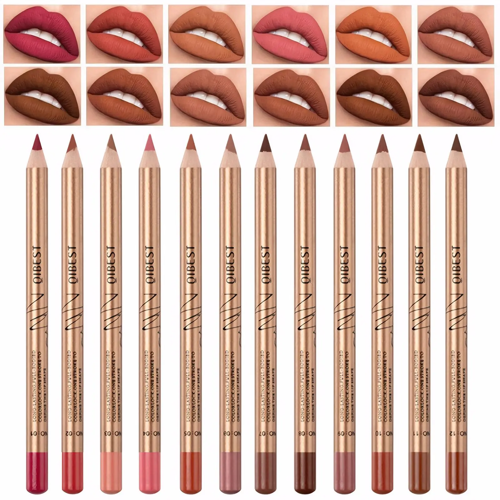 Christmas Long Lasting Skincare Lip Liner Set, 12pcs/set Matte Lip Liner Stain, Easy Coloring Lip Liner Pen, Moisturizing Lip Liner, Suitable for All Occasions Lip Makeup, Birthday Box for Girl, Birthday Box For Girl, Peachesmakeup Eyeliner Lipliner