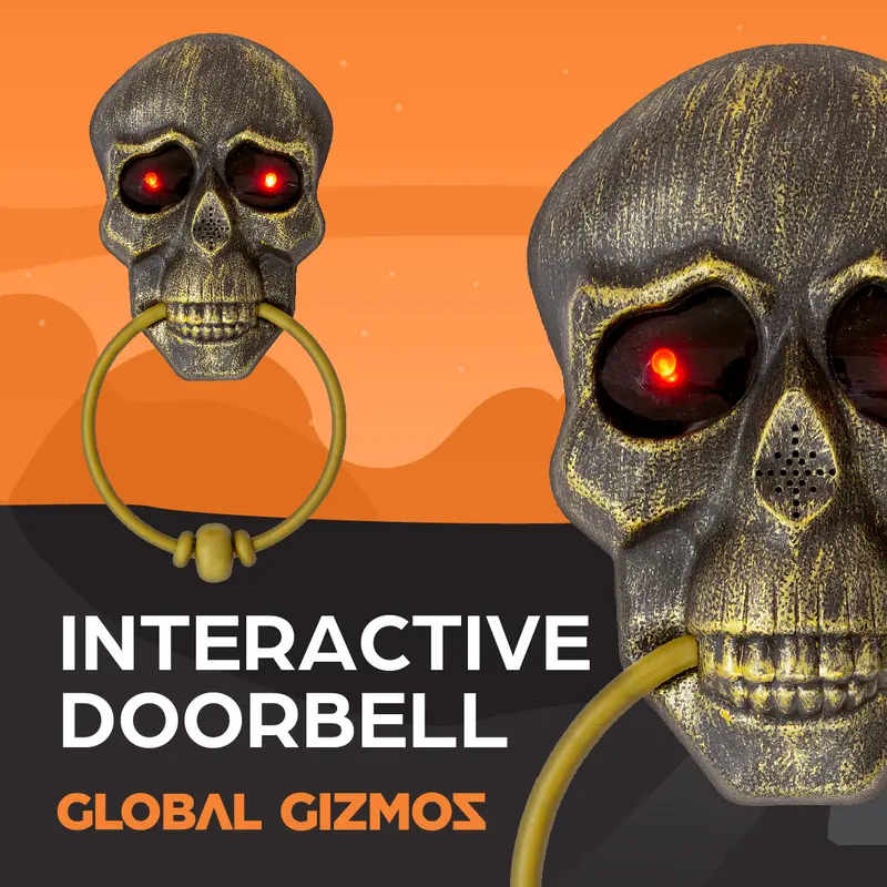 Global Gizmos Halloween Skull Doorbell with Lights and Sounds - Outdoor Halloween Trick or Treat Decoration - Spooky Voice Included Bronze Scary Wall Ornaments 4