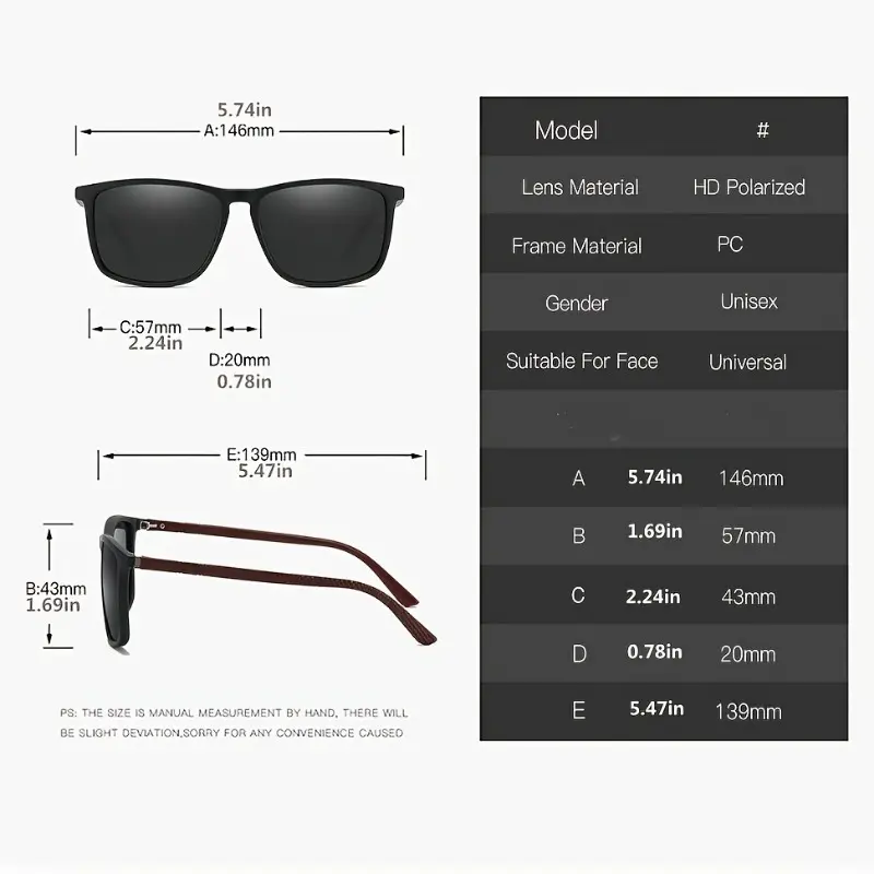 Square Classic Polarized Men Ladies Lightproof Fashion Travel Driving 6