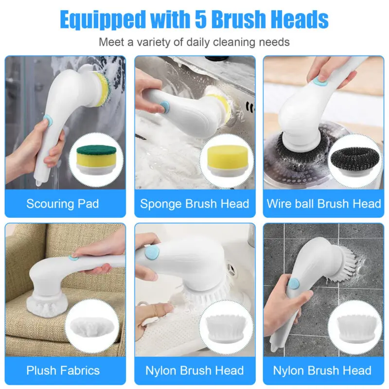 AceHome Waterproof 5-in-1 Electric Handheld Cleaning Brush with USB 8