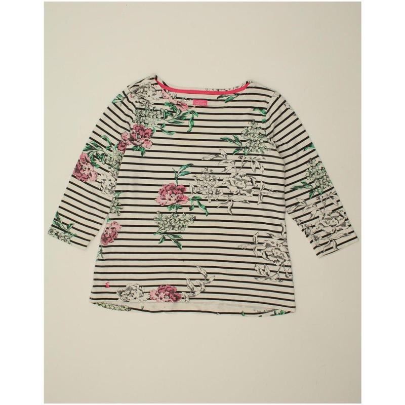 Pre-Owned Vintage JULES Womens Graphic Top 3/4 Sleeve UK 16 Large  White Floral Cotton 1