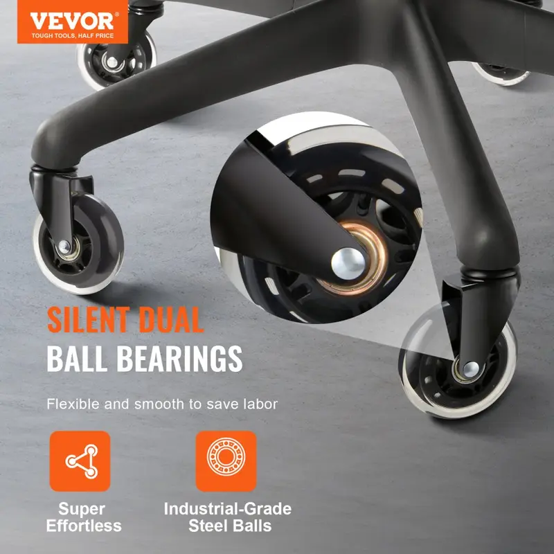 VEVOR Office Chair Wheels, Set of 5, 3 inch Caster Wheels Replacement for Hardwood Floors and Carpet, Heavy Duty Computer Gaming Desk Casters with 130 lbs Load Capacity, Universal Fit for Most Chairs 1