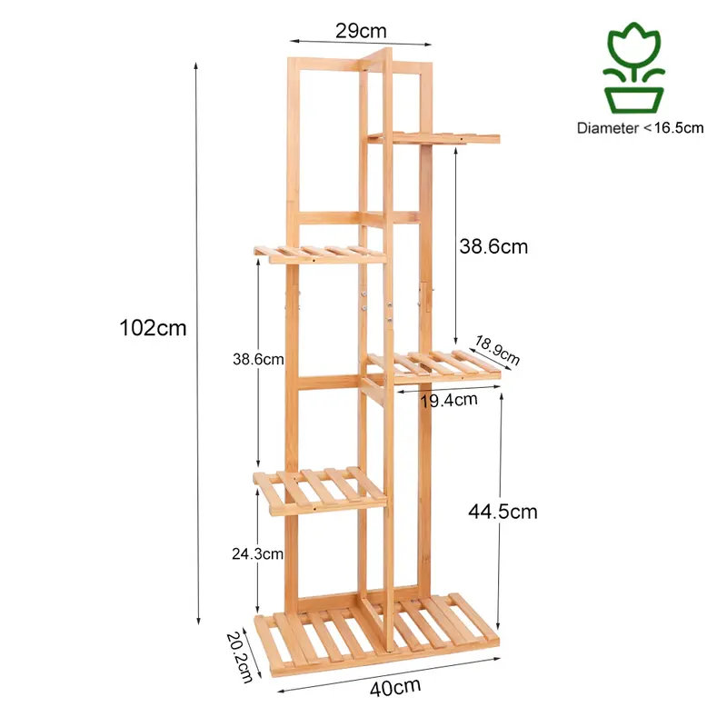 Bamboo 5 / 6  Tier  Plant Stand Rack Multiple Flower Pot Holder Shelf Indoor Outdoor Planter Display Shelving Unit for Patio Organiser Wooden 4