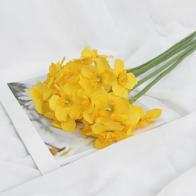 6pcs Artificial Narcissus Flower Bouquet Home Garden Room Desktop Fake Flower Decoration Wedding Festival Party Daffodil Decor Decorative Fruit 7