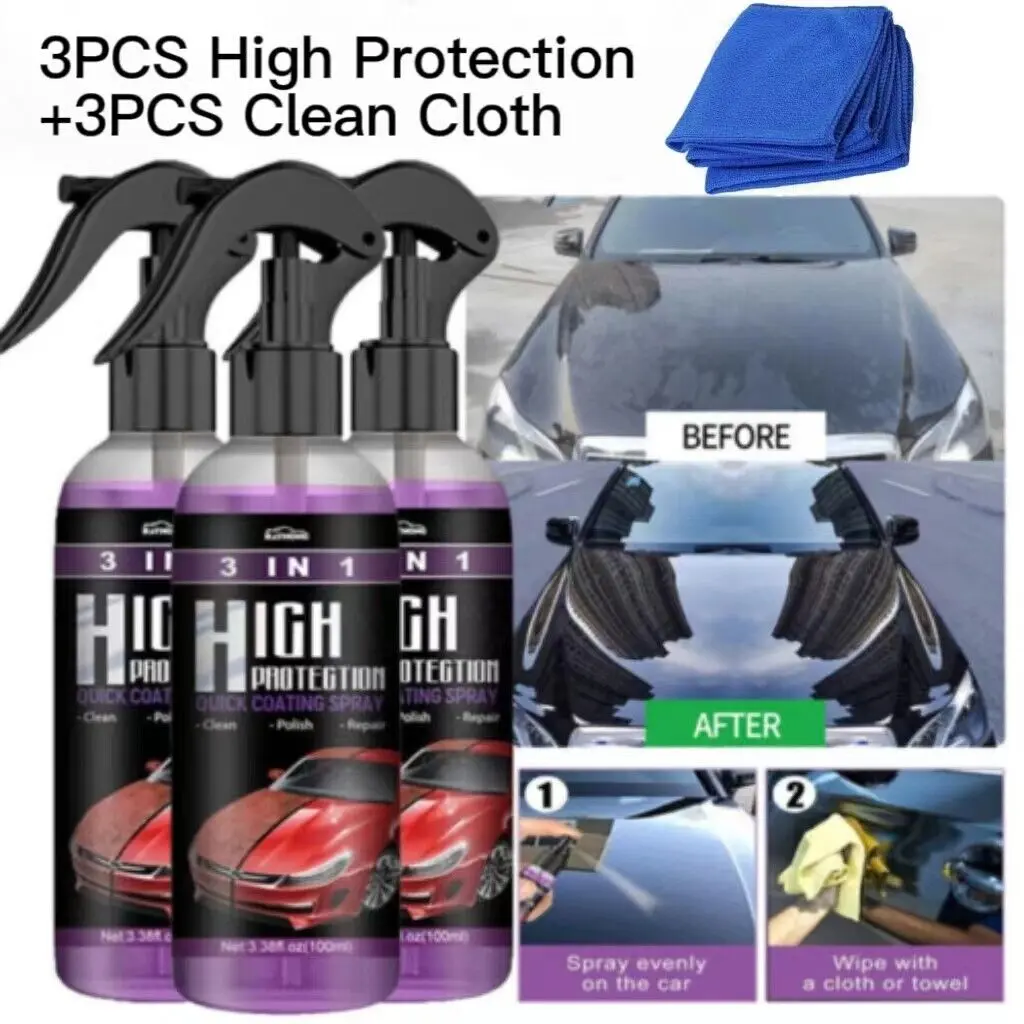 3x High Protection Quick Car Coat Ceramic 3 in 1 Coating Spray +Cloth