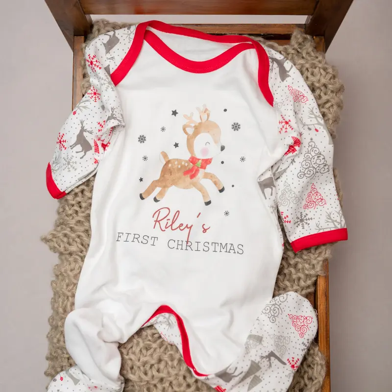 Personalised First Christmas Reindeer Sleepsuit 2