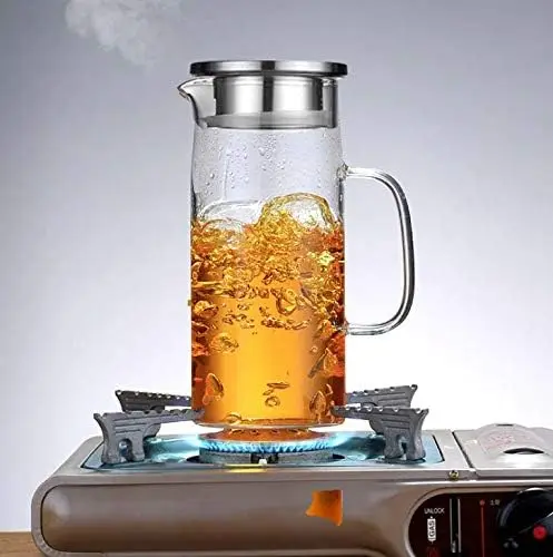 1.5L Glass Pitcher with Lid, Hot/Cold Water Jug, Juice and Iced Tea Beverage Carafe