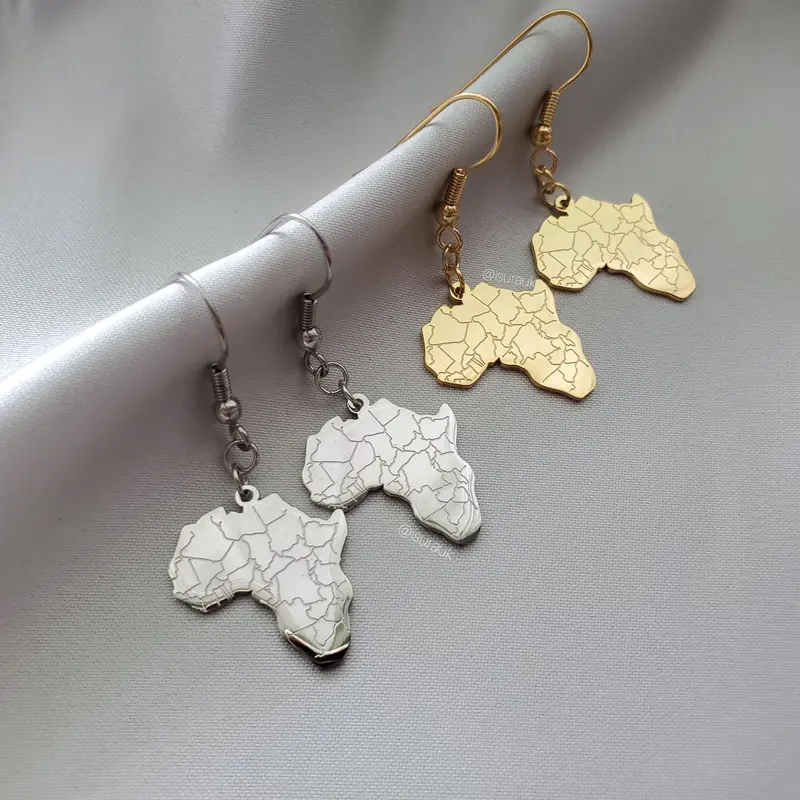 Map of Africa Drop Earrings - Stainless steel waterproof jewellery by Iṣura 0