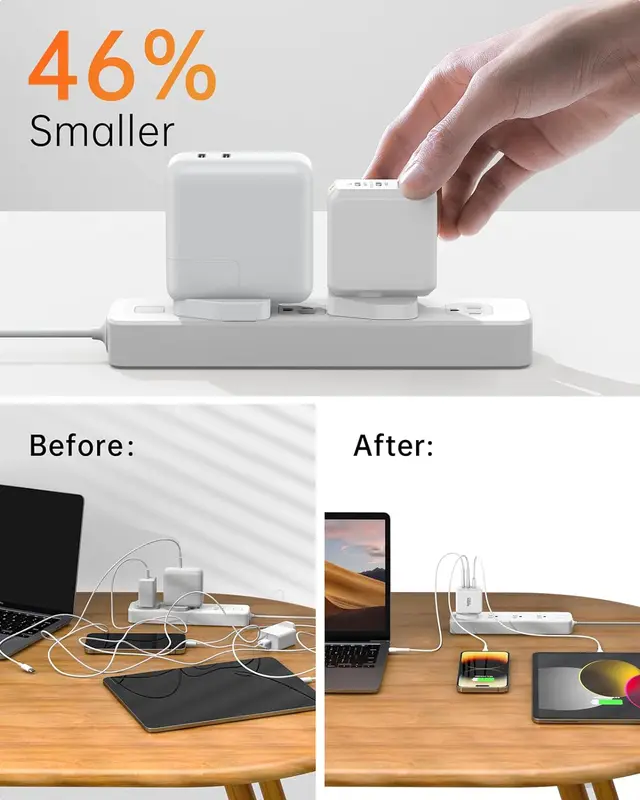 GaN 65W Charger with 3 Ports for Fast Charging Mobile Devices, Compatible with MacBook Pro M3/Air M3, Samsung Galaxy S24/ S23, iPad, Pixel 8/7 Electronic Mobile Adapter Device Portable Protection Smartphone Cellphone Usb Cable Plug 3