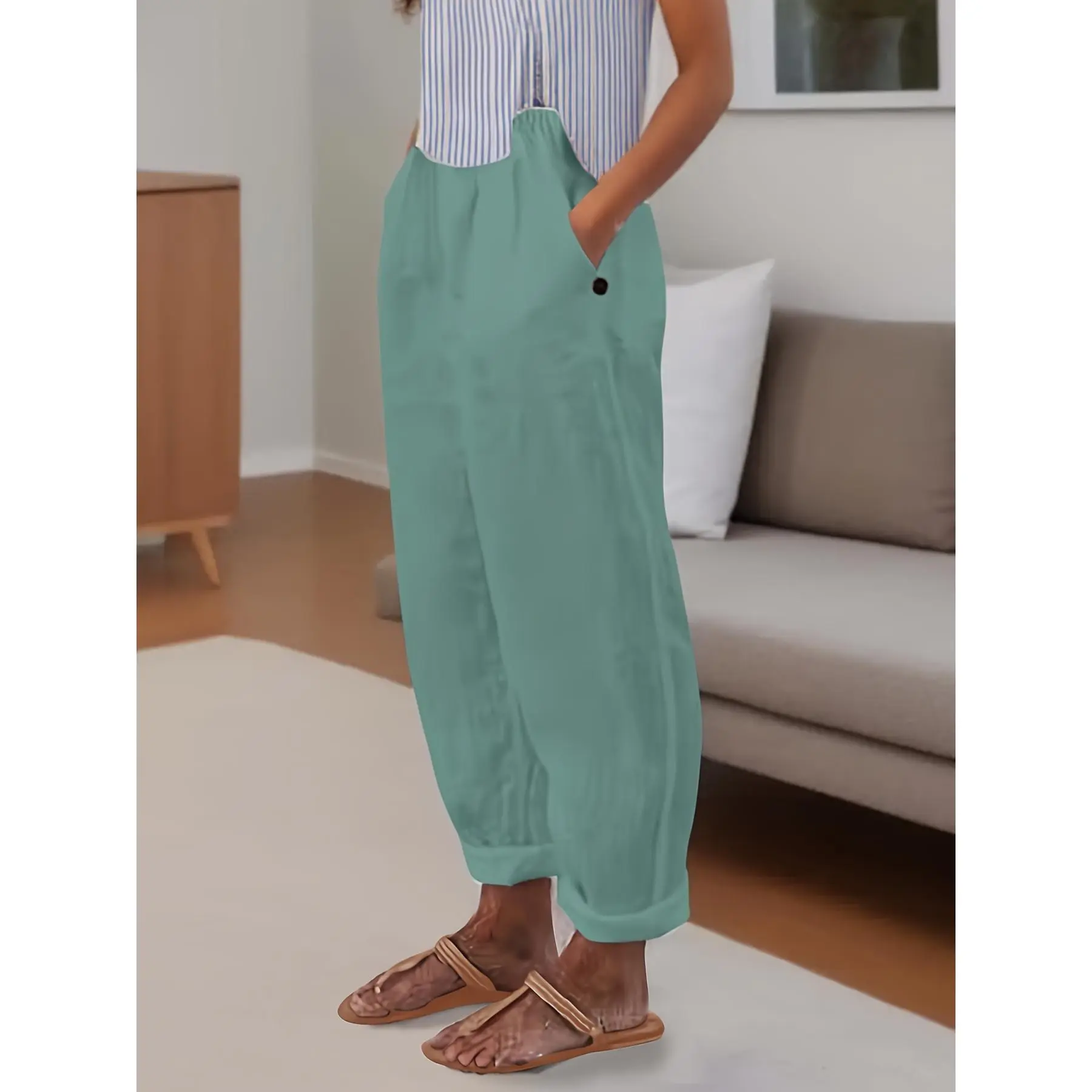 2025 New Hot Selling Models  Minimalist Solid Versatile Pants, Casual Wide Leg Elastic Waist Summer Pants, Women's Clothing Bottoms Womenswear