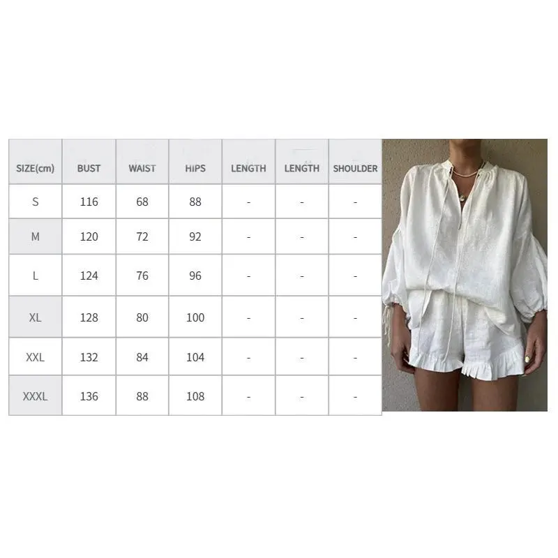 White V-neck Long Sleeve Lace Up Blouse Shorts Sets Women Lace Up Shirt Elastic Waist Shorts Suit Summer Casual Vacation Outfits 7
