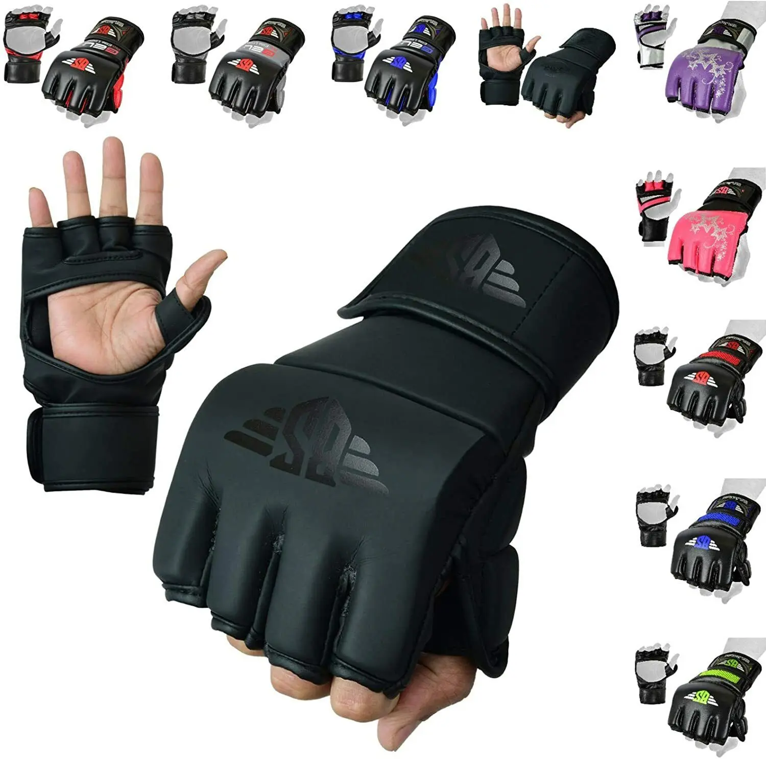 MMA Grappling Leather Gloves Auth Rex Boxing Punch Bag Gel Tech Muay Thai Gloves.
