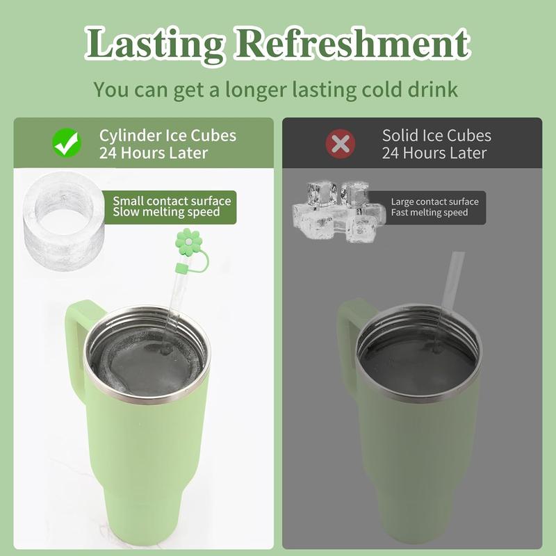 Next Day Delivery - Stanley Cup Ice Mold for 20-30-40 Oz Tumblers with Lid and Bin for Making 3 Cylinder Ice Cubes for Cocktails and Drinks Tray Utensils Kitchen. Reusable Stanley Ice cube tray. Best Silicone Stanley Accessories, Ice Cube Tray for MEOKY, 4