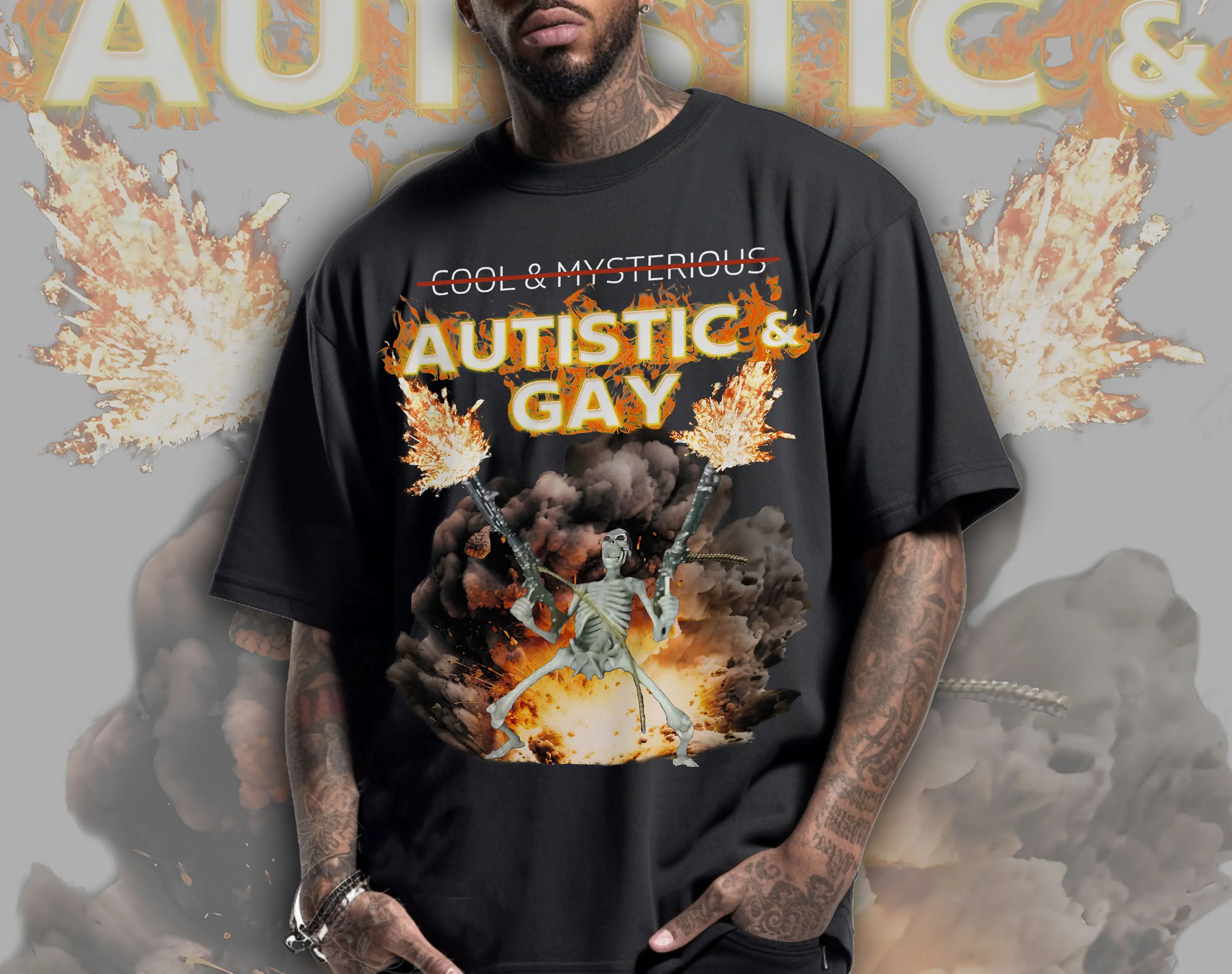 Autistic and Gay Skeleton Explosion Shirt, Unhinged Shirt, Cursed TShirt, Unhinge Shirt, Skeleton Autism Meme Shirt, Hard Inappropriate Tee
