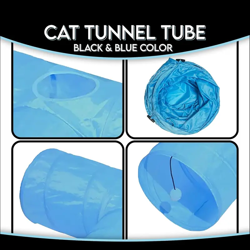 3-Way Collapsible Cat Tunnel Toy, Interactive Cat Tunnel for Indoor Cats, Kittens, Puppies, Small Pets (Blue) 3