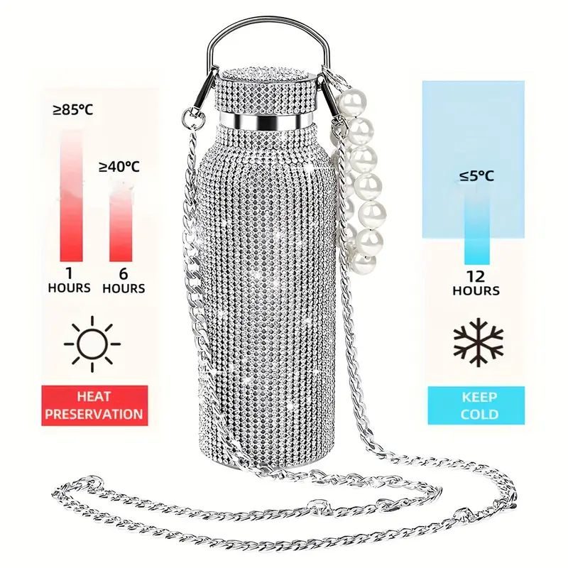350ml/500ml/750ml 12oz/17oz/25oz Shiny Diamond Cup Double-layer Stainless Steel Insulated Cup, Holiday Gift Cup, Suitable for Coffee, Tea, Juice, Water Drinkware Flasks 1