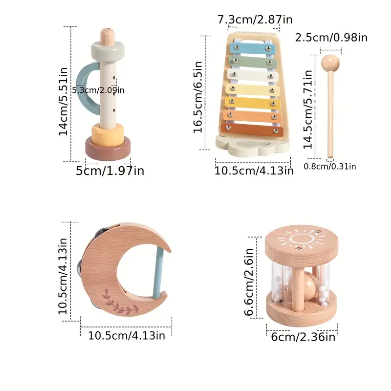 Wooden Early Education Music Cloud Piano Toy with Sun Rattle and Moon-Shaped Hand Drum for Christmas, Halloween, Thanksgiving, and Birthday Gifts 3