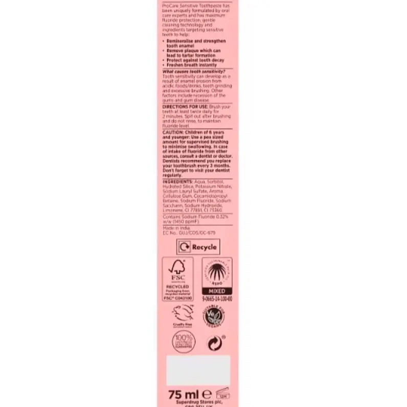 Procare Sensitive Toothpaste 75ml for Oral Care Gentle probiotic 1