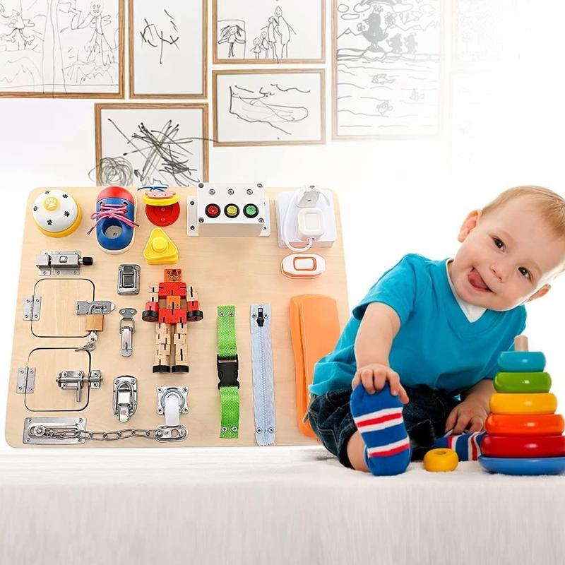 Montessori Wooden Busy Board 20 In 1 Preschool Educational Activity Board Early Education Tools Basic Life Skills For Child Sensory Board Game Handmade Toys Gift Busy Board 1 Year Old Dyzi 7