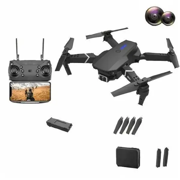 E88 drone pro - black grey drones with wide angle dual camera foldable & remote control operated Accessories Folding - Christmas Drone with Camera