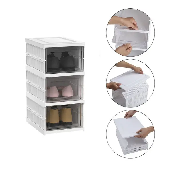 Livingandhome 3/6 Tiers Modernist Installation, Free Foldable & Stackable Shoe Storage Box, Shoe Rack Organiser 5