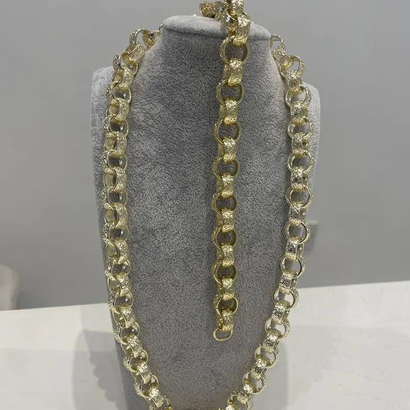 Belcher Ornate XXXL Belcher Necklace Bracelet 14k gold plated 15mm thick 24inch 7