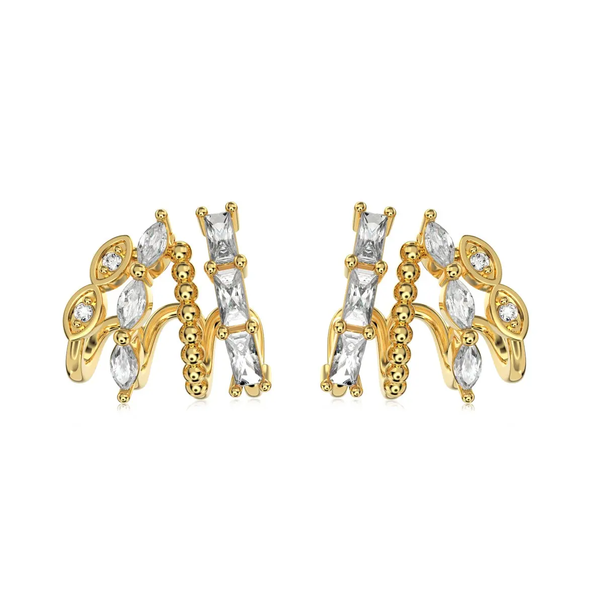 Golden Grace Ear Climbers - 18k Gold Plated with Marquise-Cut and Round Cubic Zirconia Stones