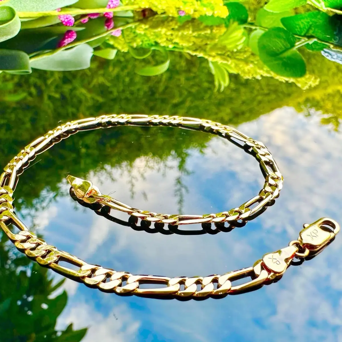Ankle chain figaro anklet , 26cm =10.2” long , women’s girls ladies Elegant 9ct 9k Gold plated sizeable anklet  , Uk seller