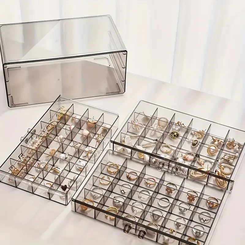 Elegant 3-Layer Jewelry Box with 72-Grid: Classic Octagonal Design & Secure Buckle Closure for Rings, Earrings, Necklaces Organiser 6