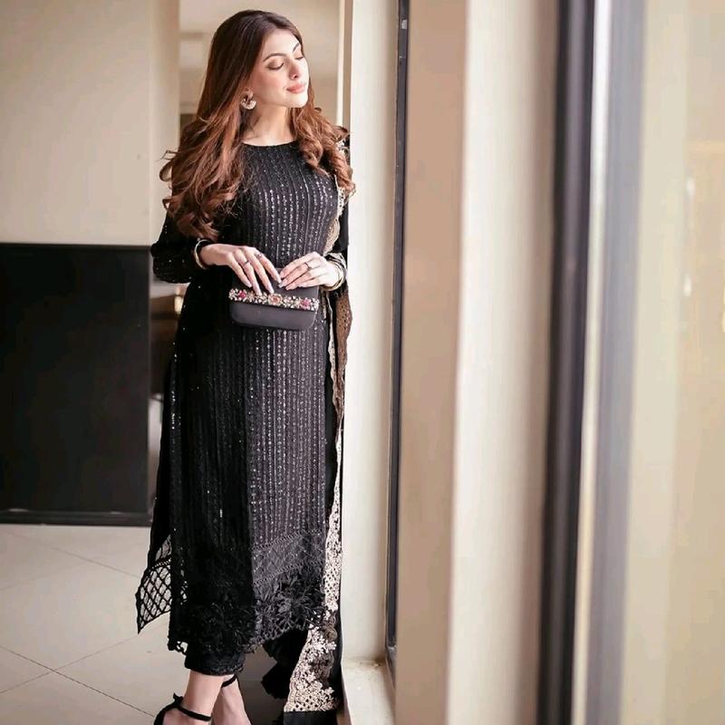 Elegant Black Womens Shirt Dress with Heavy Embroidery and Pure Chiffon Duppata and Trouser Comfort Fabric Traditional Clothing Original Womenswear 4