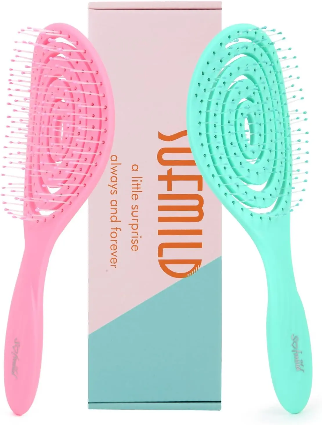 Hair Brush, 2 Pcs Detangling Brush 100% Bio-Friendly Detangler Brush with Soft Bristles for Curly, Straight, Black Natural, Women, Men, Kids Wet and Dry Hair, Glide Through Tangles Knots with Ease Haircare Heatless