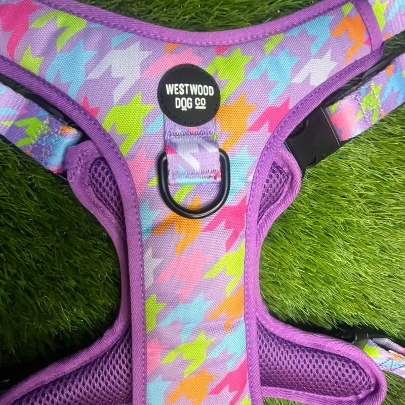 LARGE Westwood Dog Co Bubblegum Houndstooth Print Harness in Large - Adjustable Collars, Harnesses & Leads for Dogs 7
