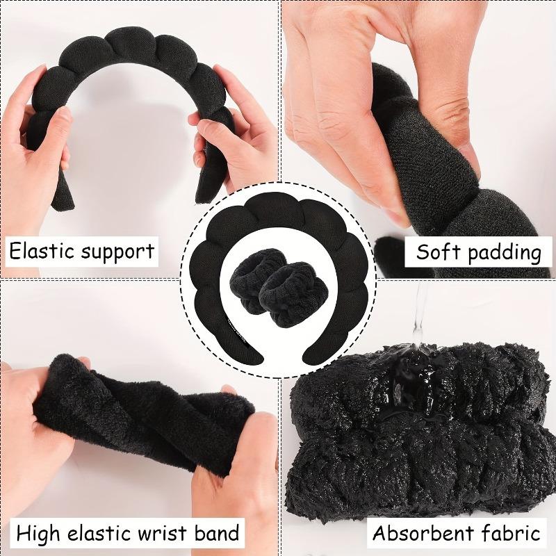 Product Introduction of 5pcs Spa Headband & Wristband Set with Hair Claw - Soft, No-Slip Makeup & Skincare Accessories for Women - Includes 4 Colors, Neutral & Maillard Shades 5