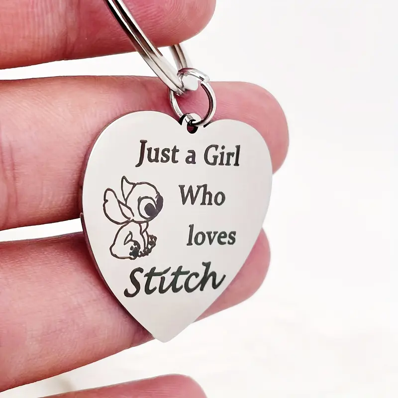 Stitch-Inspired Stainless Steel Heart Keychain - Elegant Fashion Accessory For Men 0