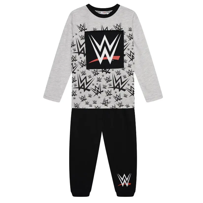 WWE Boys Grey and Black Wrestling Long Pyjama Set