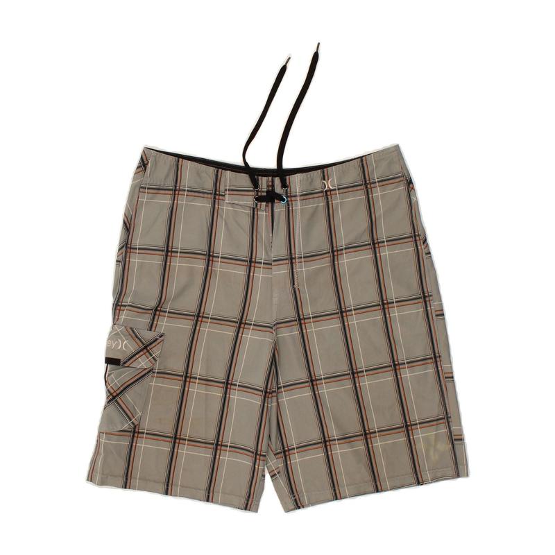 Pre-Owned Vintage HURLEY Mens Swimming Shorts Large Grey Check Polyester 0