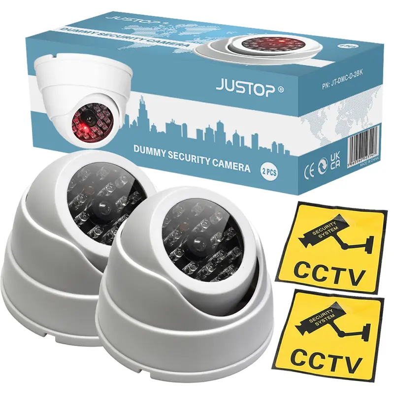 2x Dummy CCTV Cameras, Outdoor Fake Security Dome Camera With Flashing LED Lights, For Home And Business 0