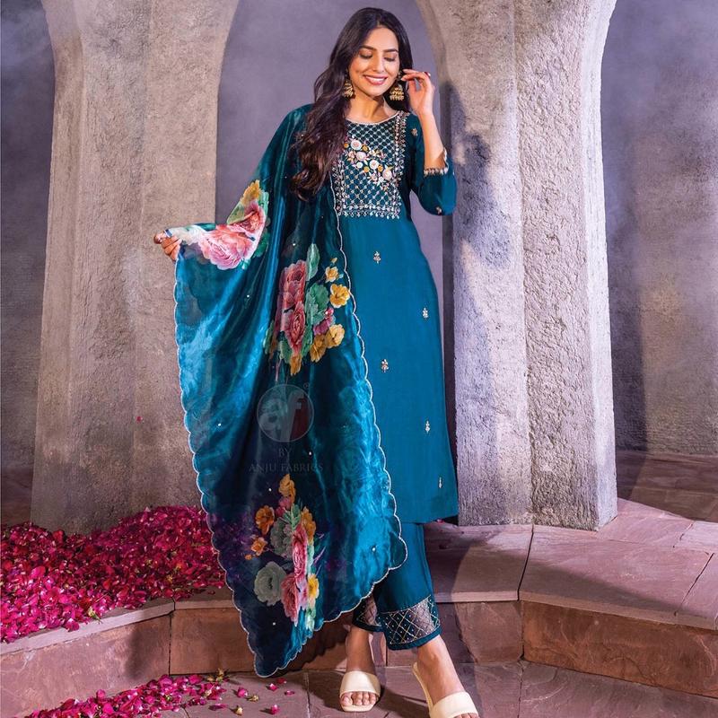 LUXURY VISCOSE MODAL SILK DESIGNER SUIT WITH PURE HANDWORK. SIZE 38 TO 44 2