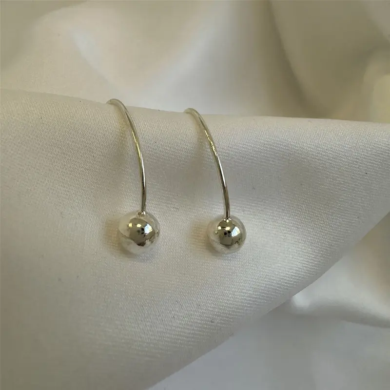 Sterling Silver Ball Loop Wire Drop Earrings 1