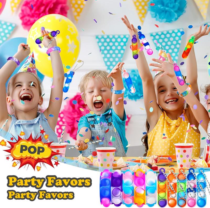 30 Pcs Fidget Toys Pack Party Bag Fillers, 15 x Pop Bracelet It & 15 x Poppet Keyring, Pinata Christmas Eve Box Stocking Fillers Kids Hen Party Favours Xmas Gifts Sensory Toys for Girls Boys 1