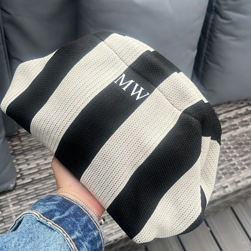 Personalised Crochet clutch bag - Canvas Striped Black and White 1