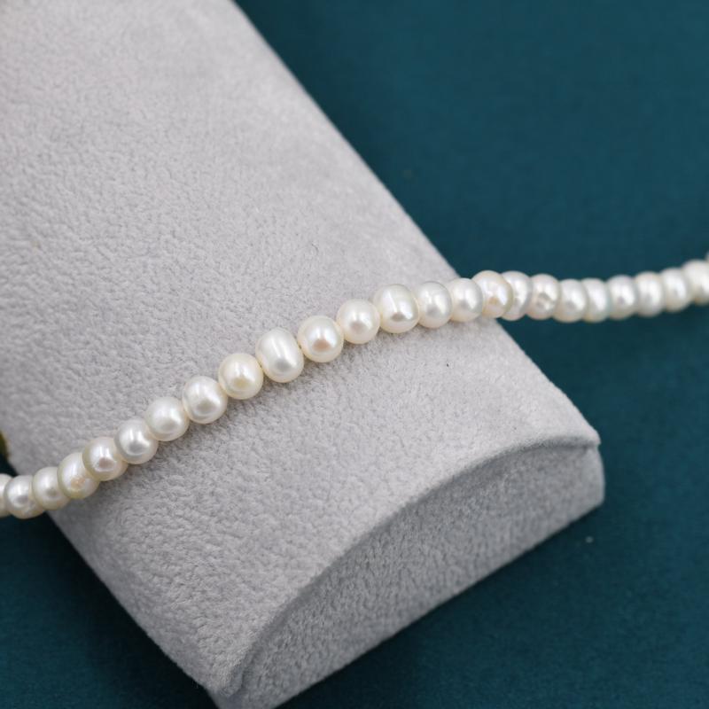 Genuine Freshwater Pearl Necklace in Sterling Silver, Slightly Irregular Shape 4mm Round Fresh Water Pearl Necklace, Men or Women, Unisex 1
