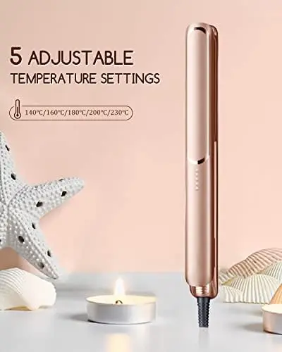 Hair Straightener for Women, Hair Straightener and Curler 2 in 1, Flat Iron Hair Straightener for Travel＆ Hair Styling, with Adjustable Temperature (140-230℃) Gift for Girl＆Women (Rose Gold) Handle Plug Smooth Comfort Storage 3