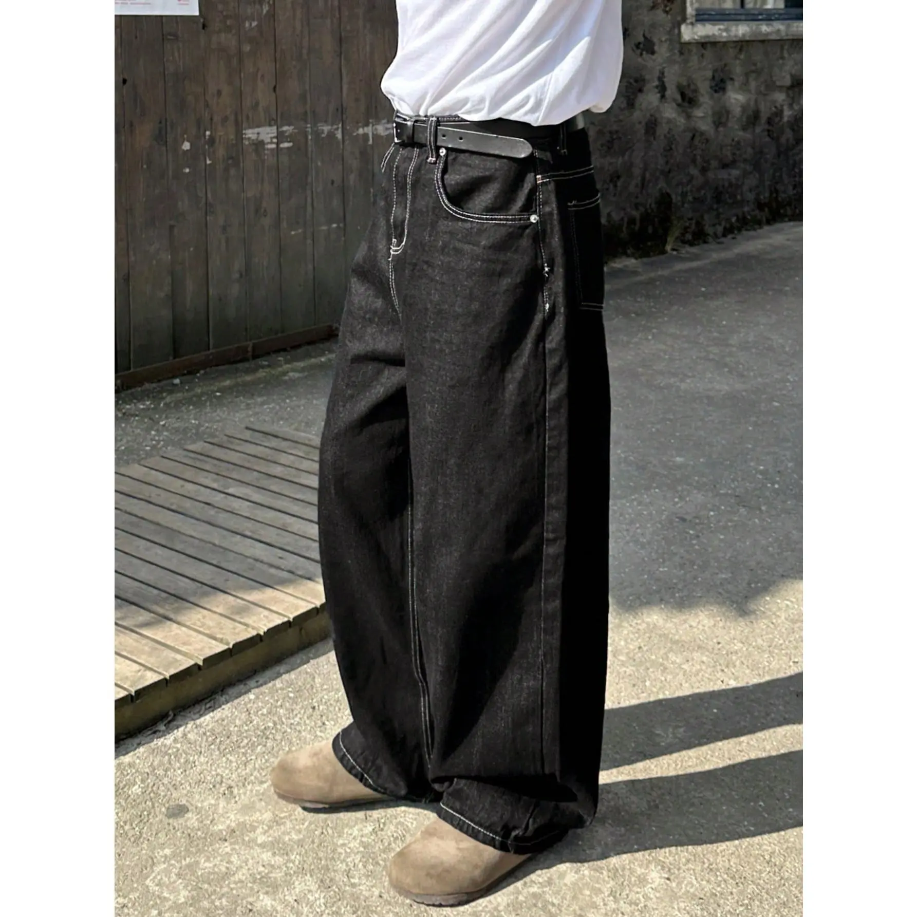 DAZY Men's Summer Solid Pocket Wide Leg Loose Casual Denim Jeans