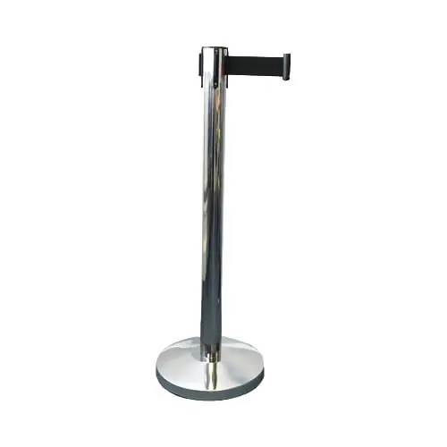 Silver Retractable Barrier Post with 2m Black Belt and Base