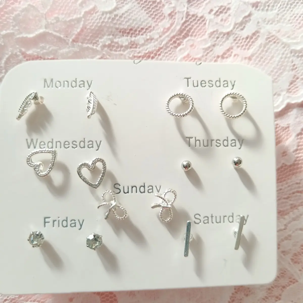 7 pairs days of the  week earrings mixed cute tiny stud designs