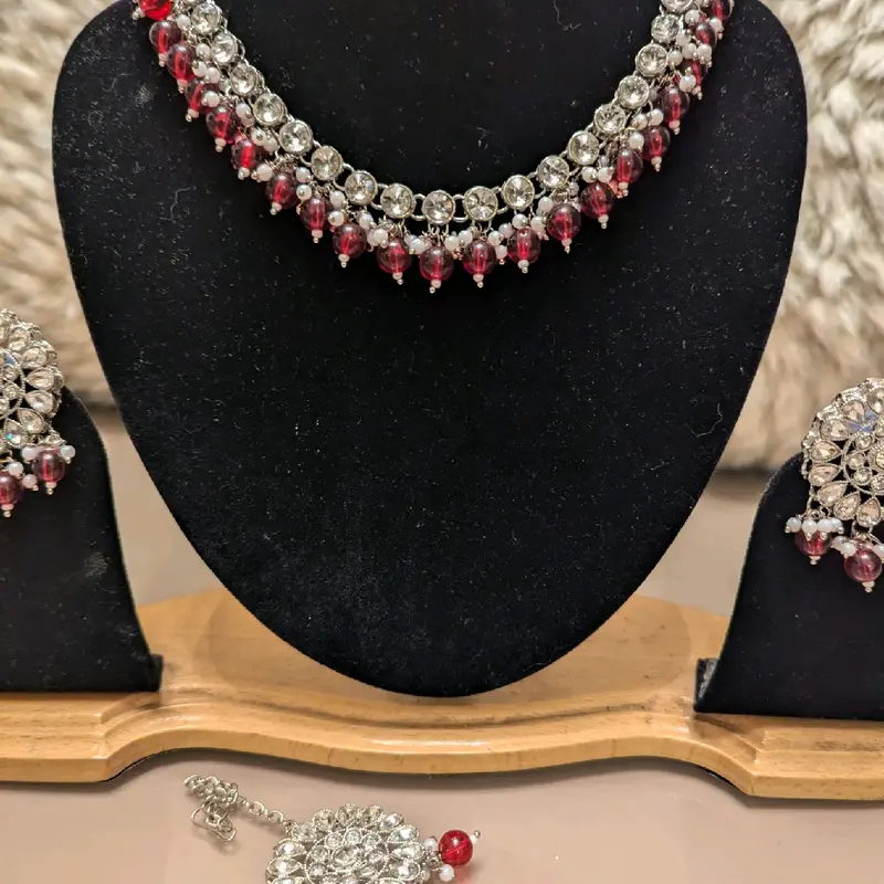 Beautiful Neckline and Studs Earrings Jewellery Tikka Set for Women 2