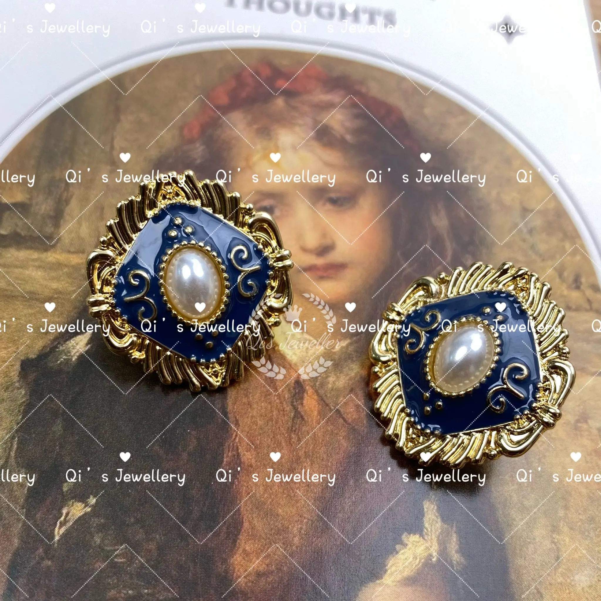 Vintage Western Enamel Pearl Earrings for Women
