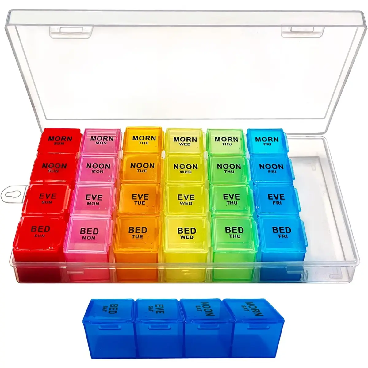 Weekly Pill Organiser Box, Medicine Storage Box, Extra Large Medication Organizer, 7 Day 4 Times a Day, Portable Pill Box, Tablet Organiser with Dust-Proof Container for Pills, Fish Oil, Vitamins Healthcare Aid